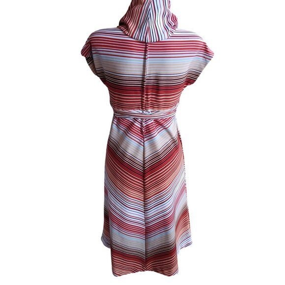 Vintage Women's Dress Small Boho 1970's Stripe Cowl Neck Knee-Length Belted - Picture 4 of 6